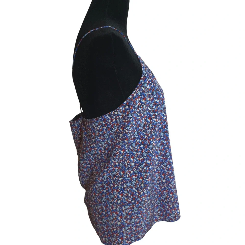 Tory Burch Silk Cami Top Size 6 Blue Abstract Print Crisscross Back Romantic Lux